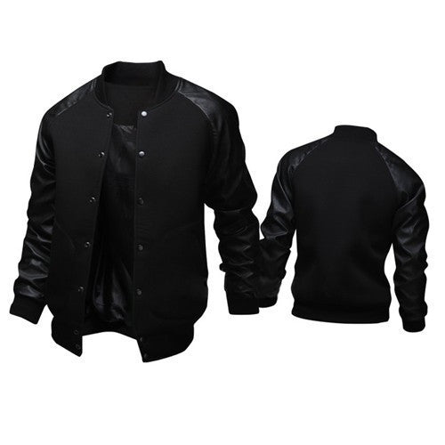 Online discount shop Australia - Cool College Baseball Jacket Men Fashion Design Black Pu Leather Sleeve Mens Slim Fit Varsity Jacket Brand Veste Homme Xxl