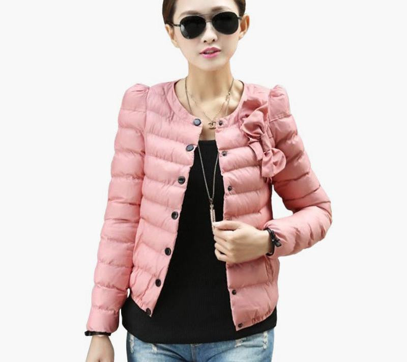 women ZAB jacket to keep warm ladies fashion bow Slim short jacket Outerwear