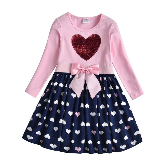 Girls Winter Dress Kids Sequin Dress Girls Heart Design Dresses For Girls Children Long Sleeve Cotton Kids