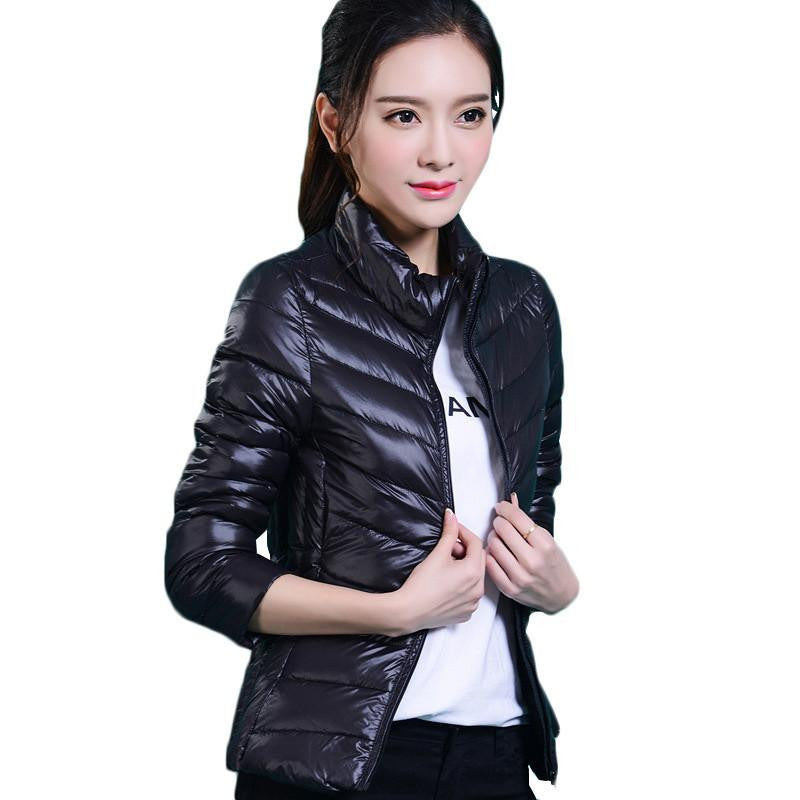 women Plus Size ultra casual light warm duck down jacket Zipper coats Stand Collar slim Outwear suit Parka tops