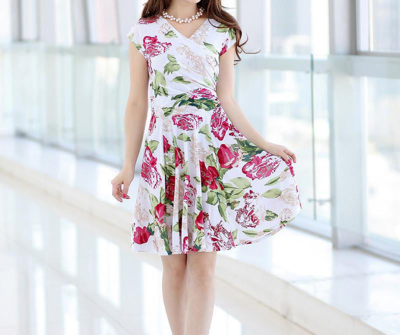 Women summer dress printed waist show thin Casual Beach Maxi Dresses