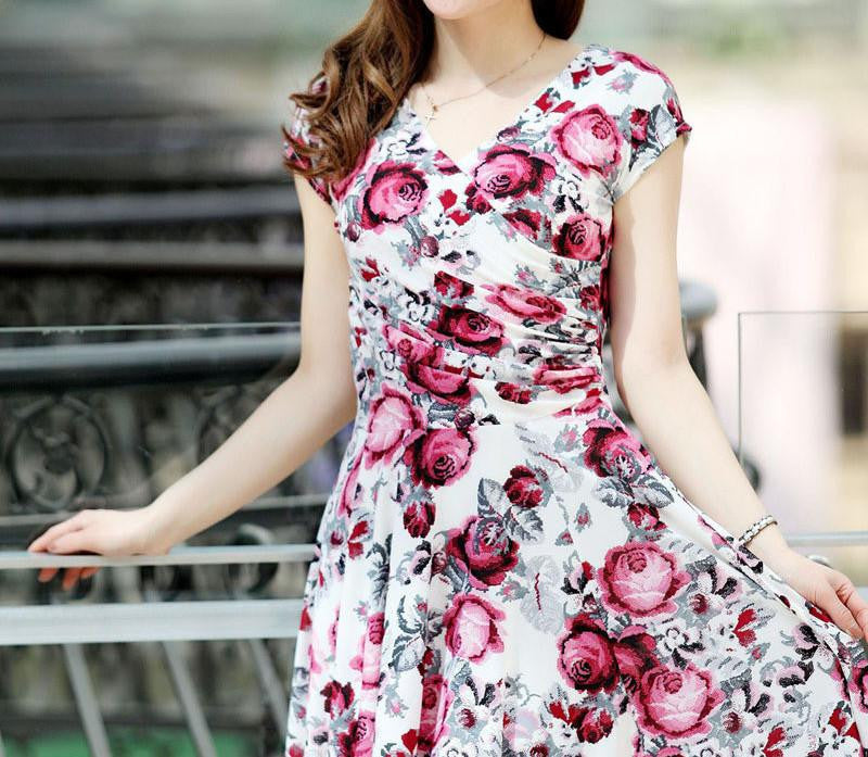 Women summer dress printed waist show thin Casual Beach Maxi Dresses