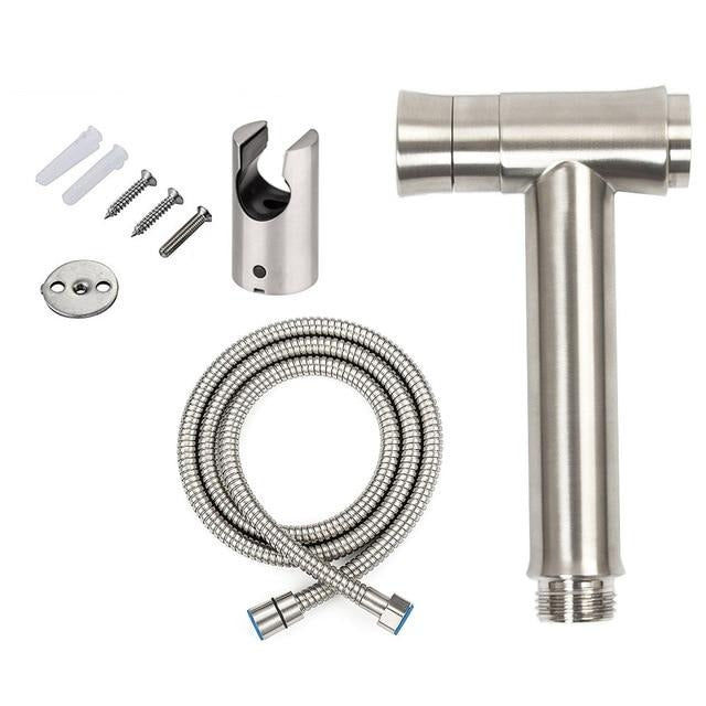 One Key Press Double Function Bathroom Toilet Bidet Faucet Kit Stainless Steel Brushed Bidet Sprayer Set Mount On Tank Or Wall