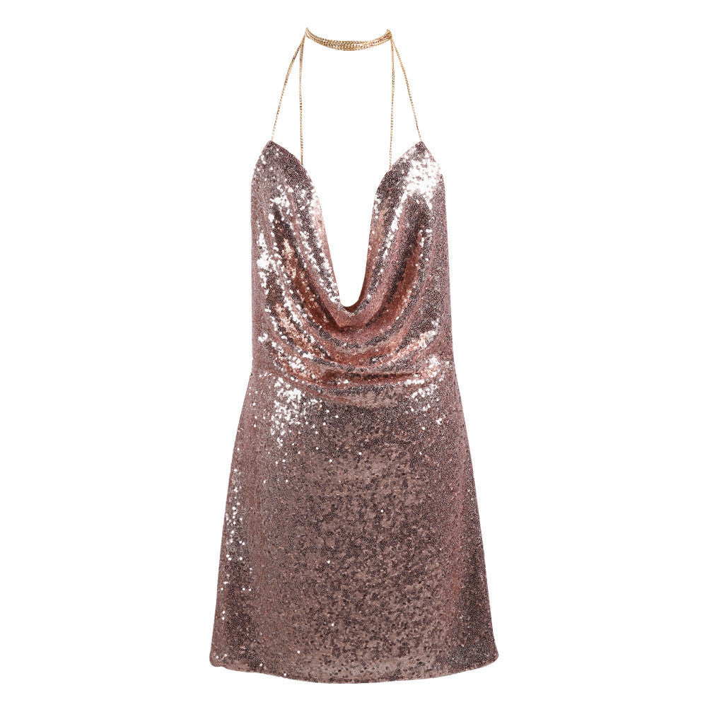 Online discount shop Australia - Missord Kendall Jenner's Sexy sleeveless Deep-V halter split sequin dress FT4928-1
