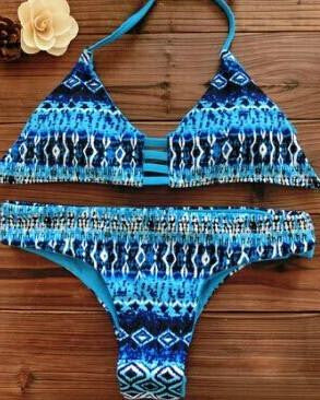 Women Bandeau Bikini Reversible Print swimsuit Strappy swimwear biquini trikini 1112