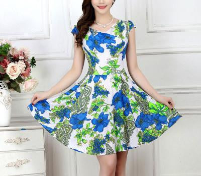 Women Summer Milk Silk Dress Short Sleeves Vintage Printed Flower Print sundress Casual sexy bodycon Dresses