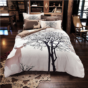 Tree Deer print bedding set thick sanding cotton Bedlinen Queen/King size Duvet cover set