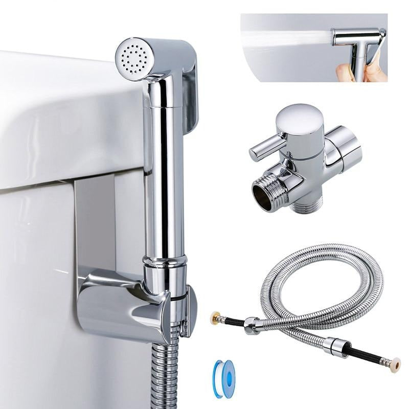 Toilet hand held bidet sprayer kit brass chrome plated bathroom bidet faucet spray shower head with hose & T-adapter & holder
