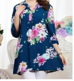 tops long shirt plus size women's fluid print casual loose 3/4 sleeve shirts female blouse 4XL