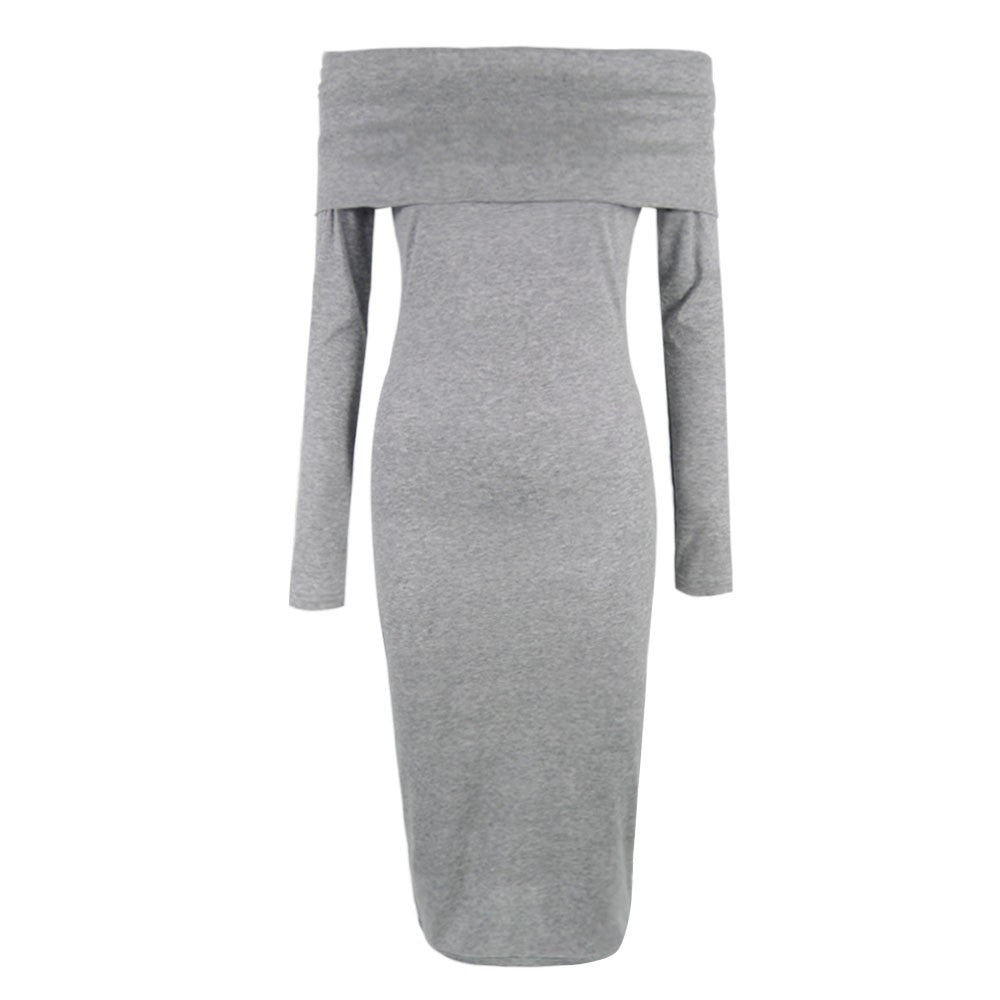 Online discount shop Australia - Autumn Dress For Women Long Sleeve Sexy Off Shoulder Sheath Bodycon Bandage Party Knee Dress