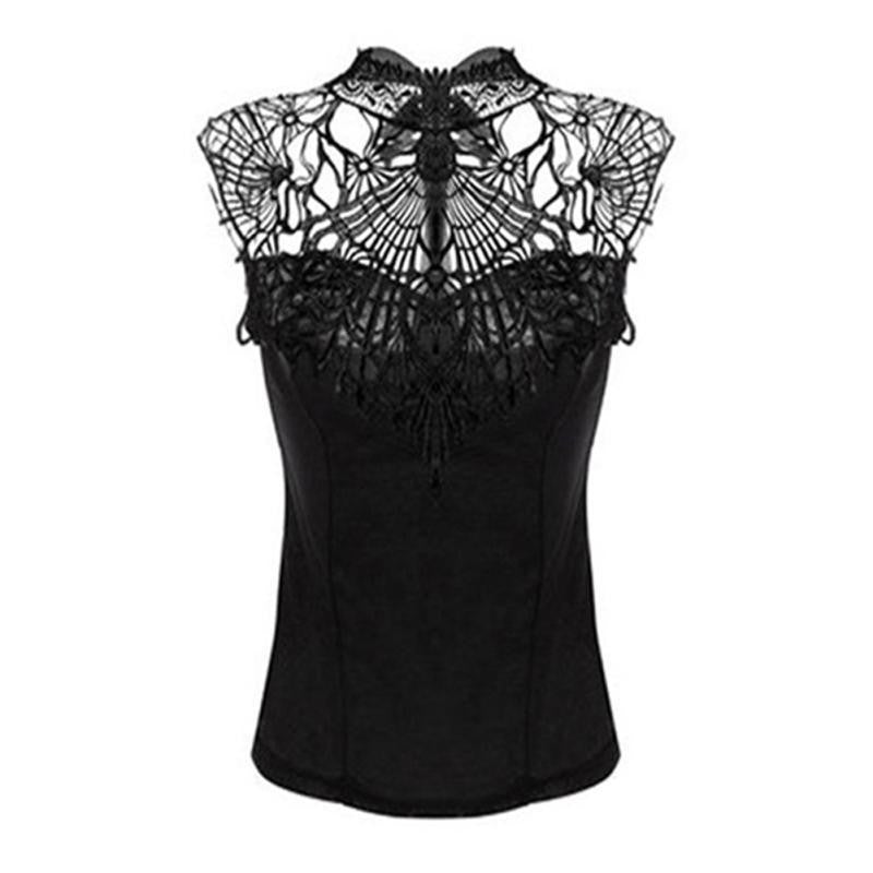 Women's Trendy Embroidery Crochet Hollow-out Lace Tank Tops Black White