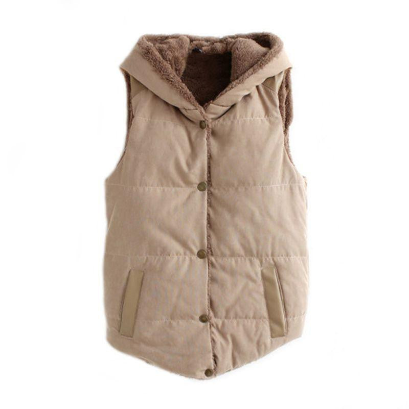 Women Warm Waistcoats Length Jacket Hooded Thick Cotton Velvet Sleeveless Vests Plus Size