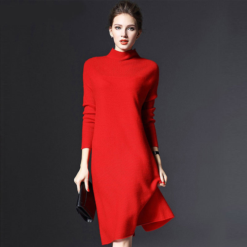 Long Sleeve Short Winter Dress Women Autumn High Casual Solid Plus Siz