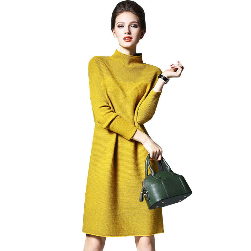 Long Sleeve Short Winter Dress Women Autumn High Casual Solid Plus Siz Long Sleeve Short Winter Dress Women Autumn High Casual Solid Plus Siz
