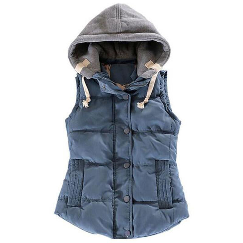 Women Fashion Waistcoat Hooded Thick Warm Down Cotton Wool Collar Vest Female Large Size Jacket Outerwear
