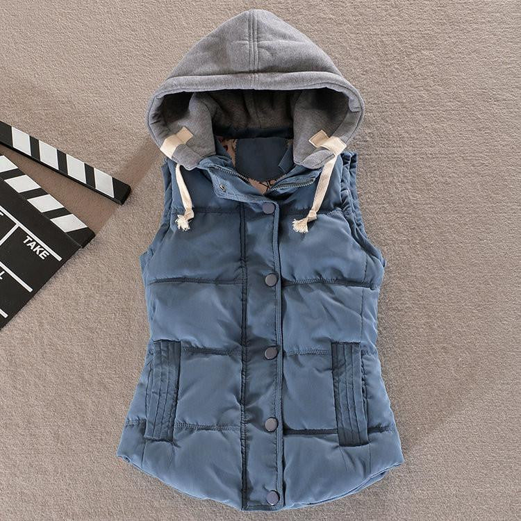Women Fashion Waistcoat Hooded Thick Warm Down Cotton Wool Collar Vest Female Large Size Jacket Outerwear