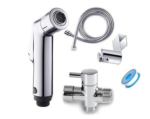 Two function toilet hand bidet faucet bathroom bidet shower sprayer brass T adapter 1.2m hose tank hooked holder easy install