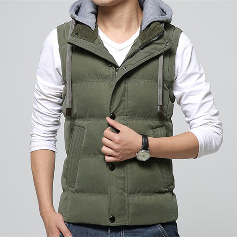 Online discount shop Australia - Casual Men Vest Men Slim Fit Waistcoat Hat Detachable Hooded Warm Windbreak Khaki Men Vest M- 4XL 4 Colors