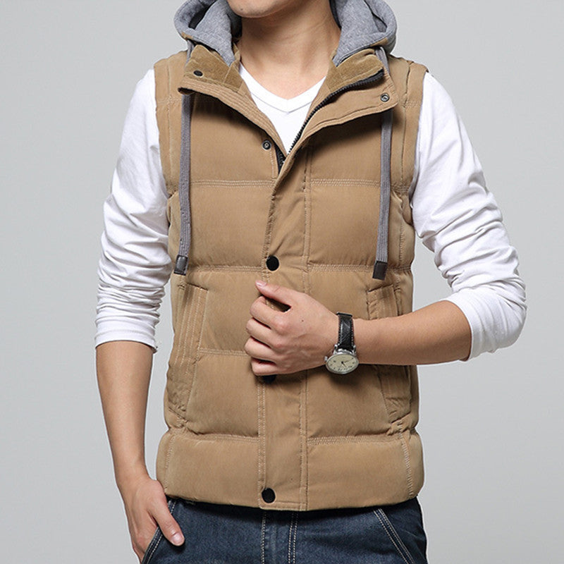 Online discount shop Australia - Casual Men Vest Men Slim Fit Waistcoat Hat Detachable Hooded Warm Windbreak Khaki Men Vest M- 4XL 4 Colors