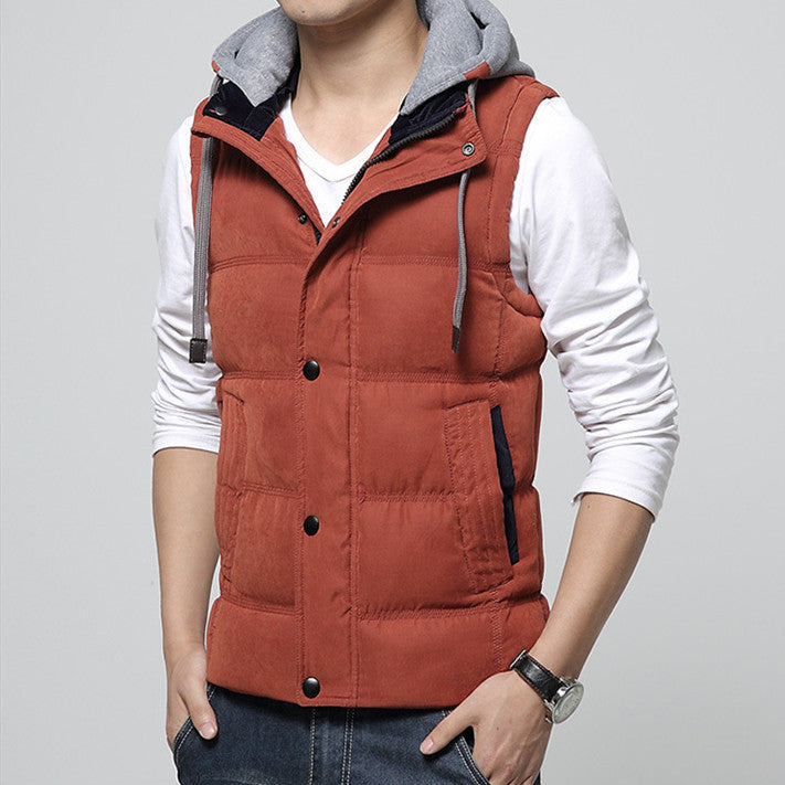 Online discount shop Australia - Casual Men Vest Men Slim Fit Waistcoat Hat Detachable Hooded Warm Windbreak Khaki Men Vest M- 4XL 4 Colors