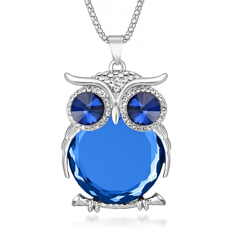 Online discount shop Australia - 8 Colors Trendy Owl Necklace Fashion Rhinestone Crystal Jewelry Statement Women Necklace Silver Chain Long Necklaces & Pendants