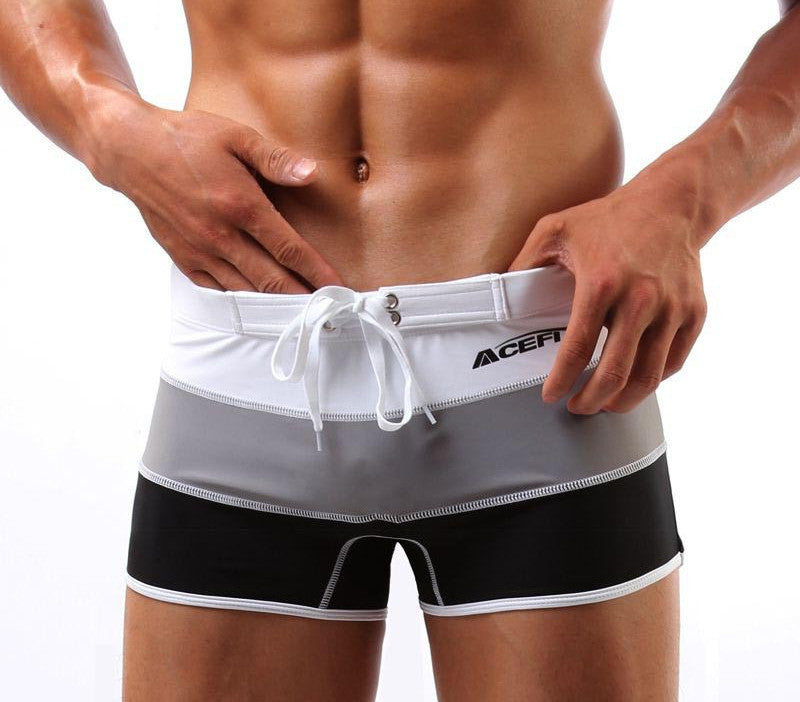 Online discount shop Australia - Men Swimwear Sexy swimming trunks Low waist Striped Patchwork Shorts Boxers Sports suit Mens comfortable Swimsuit A3