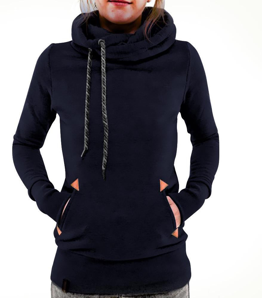 Women's Long Sleeve Heaps Collar Hooded Hoodies Draw Cord Pocket Coat