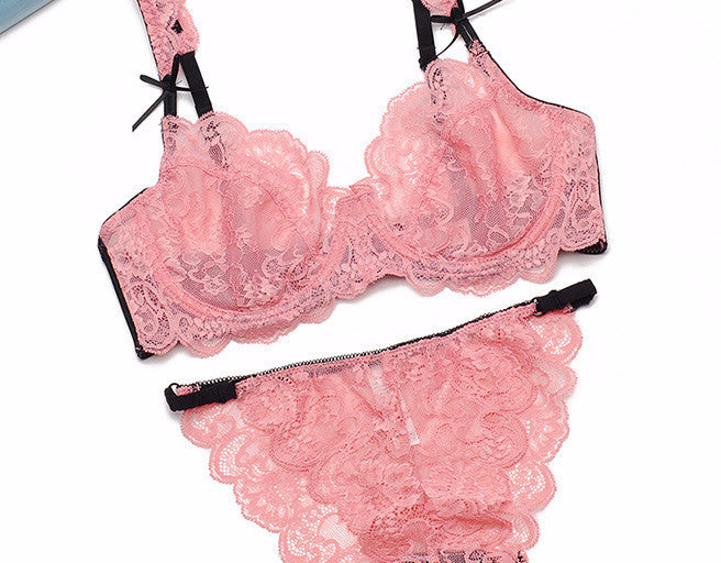 Online discount shop Australia - Lace Bra String Set Women Transparent Sexy Lingerie Set Female Quarter Cup Seamless See Through Bra And Panty Underwear