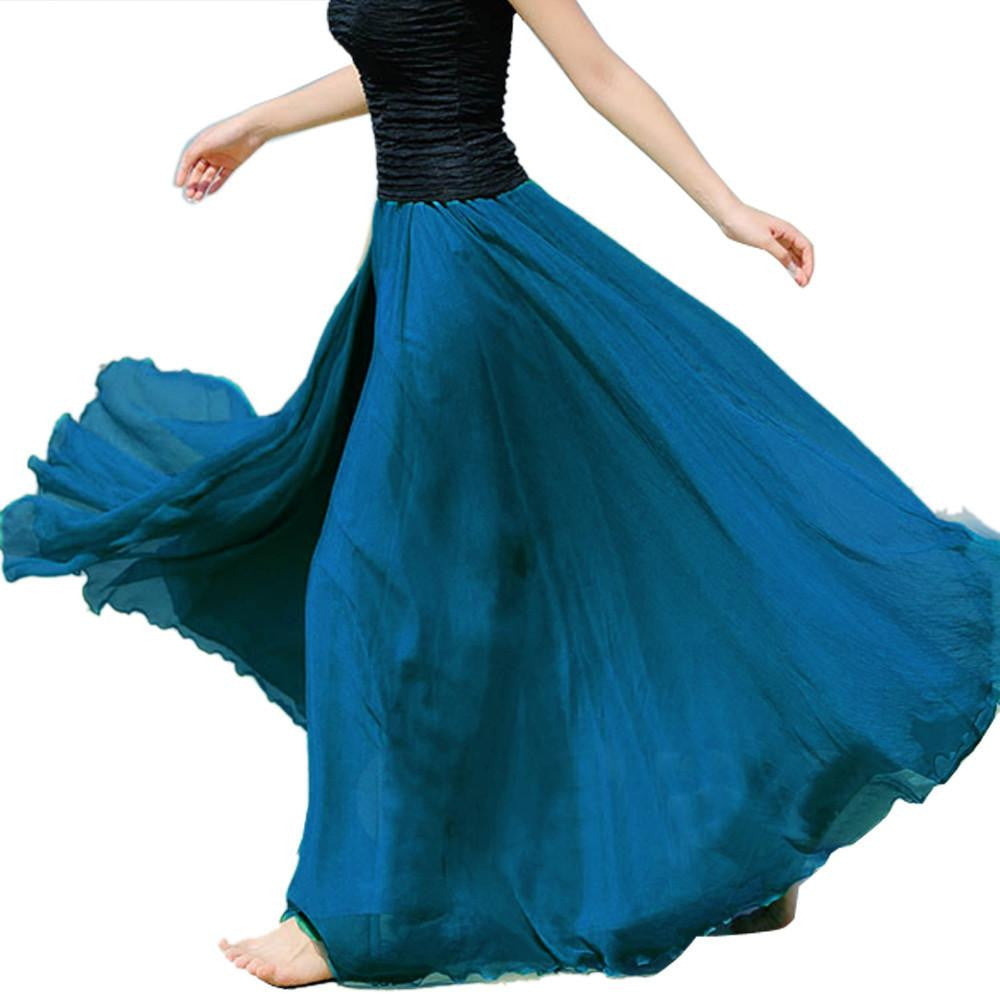 Women Chiffon Long Skirts Candy Color Pleated Maxi Skirts 10 Candy Colors High