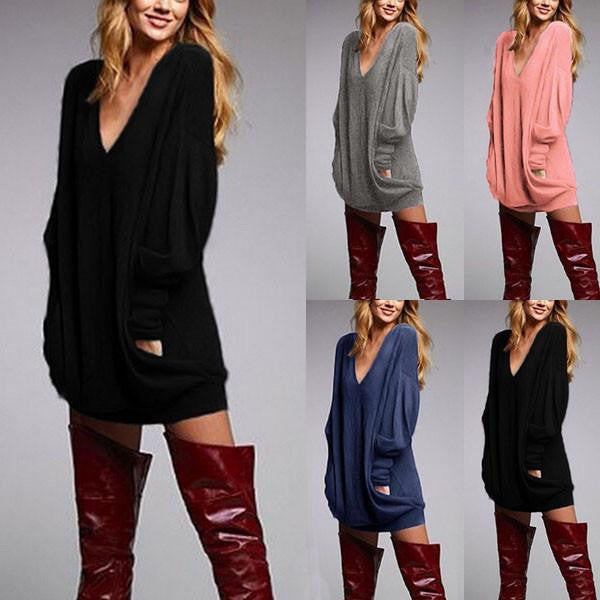 ZANZEA Plus Size Womens V neck Long Sleeve Casual Loose Short Mini Dress Female Casual Solid T shirt Dresses Vestidos