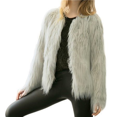 Online discount shop Australia - Chic soft faux fur coat women Fluffy warm long sleeve female outerwear black elegant  coat jacket hairy overcoat