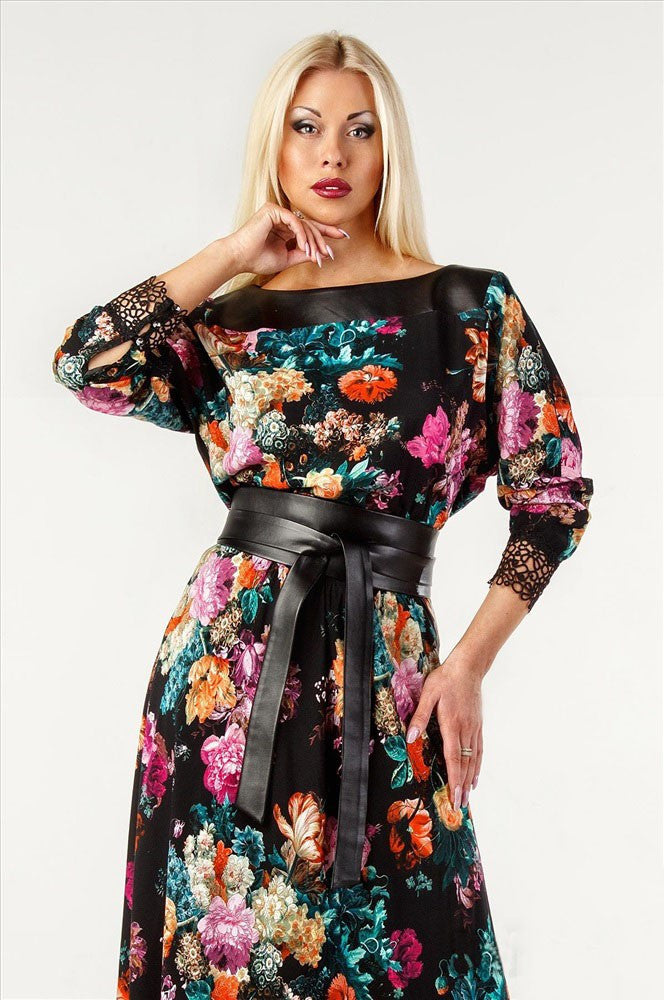 Online discount shop Australia - CASUAL Losse PRINT 3/4 SLEEVE Natural Waistline O-NECK FLOOR LENGTH Women Summer Dress