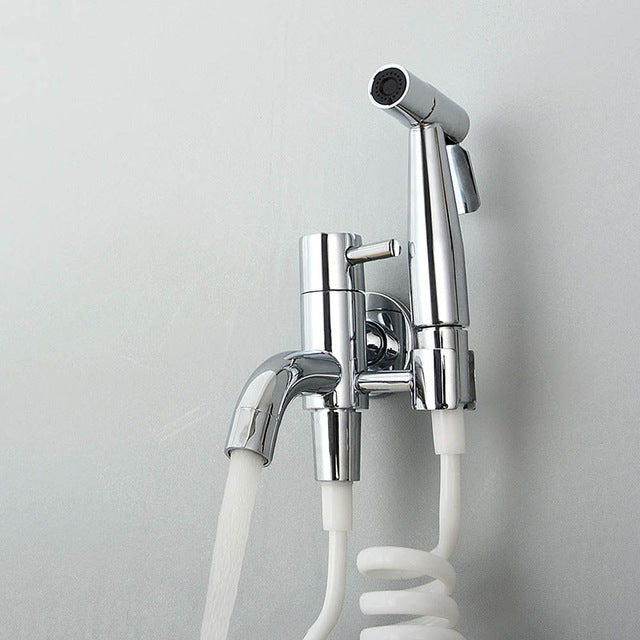 Bathroom Toilet Bidet Sprayer Kit. Black & Chrome Wall Mounted Bidet Faucet Solid Brass Cold Water Tap 3 Meter Hose