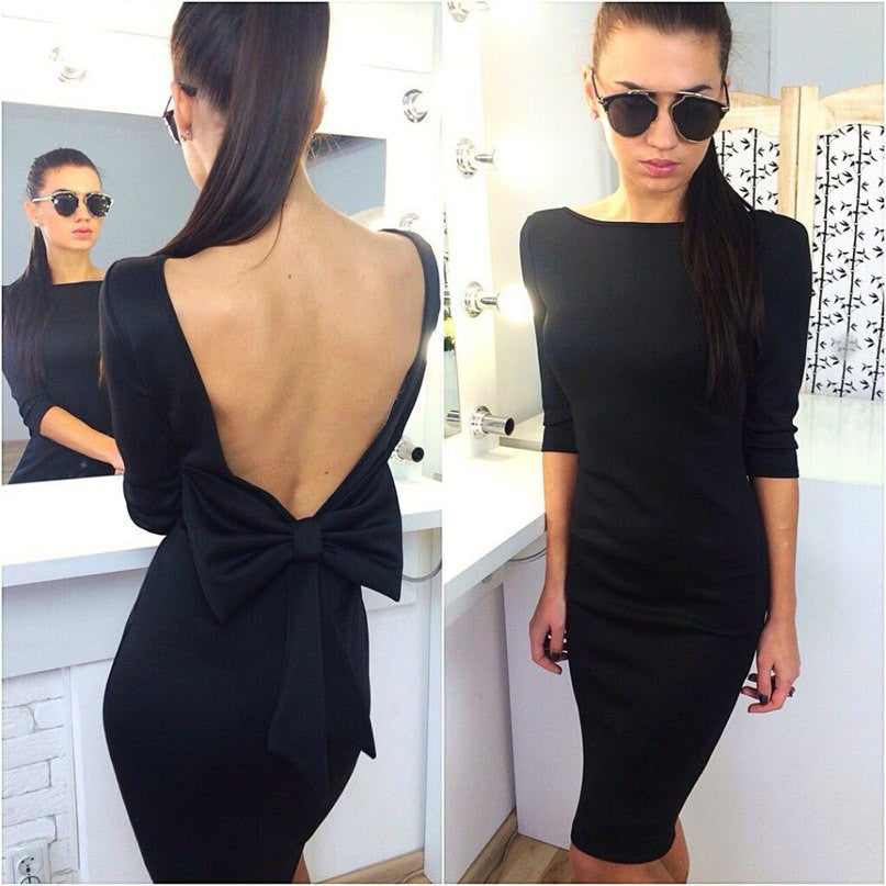 Online discount shop Australia - Fashion Backless Sexy Slim Half Sleeve Party Dresses Bodycon Club dress LJ1179E