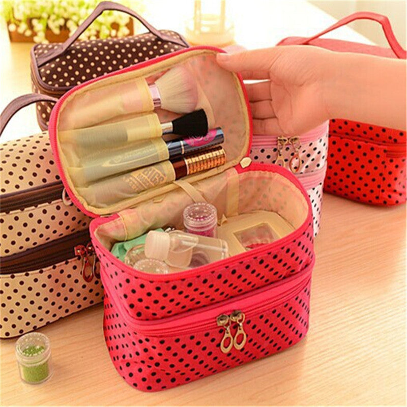 Online discount shop Australia - Double layer small dots cosmetic bag makeup tool storage bag multifunctional Storage package S385