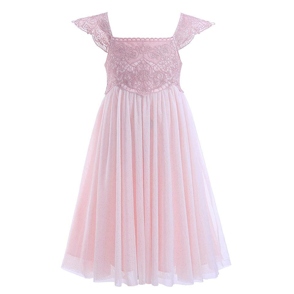 Style Navy Pink Tulle Girls Dress With Exquisite Embroidery Lace Top Grace Classic Kids Dress Children Wear