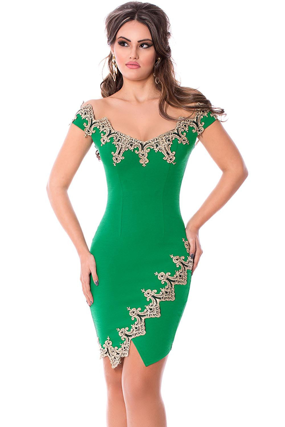 Online discount shop Australia - elegant novelty Design Sexy Party Robes Gold Lace Applique Black Off Shoulder Mini Dress