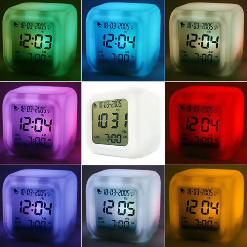Online discount shop Australia - 7 Color Change Multi-function LED Glowing Change Digital Alarm Clock LED Watch Glowing Thermometer Desktop Clock Cube