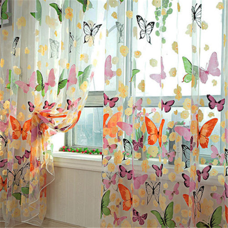 Online discount shop Australia - 1MX2M Butterfly Printed Tulle Door Window Balcony Sheer Panel Screen Curtain Colorful Y1