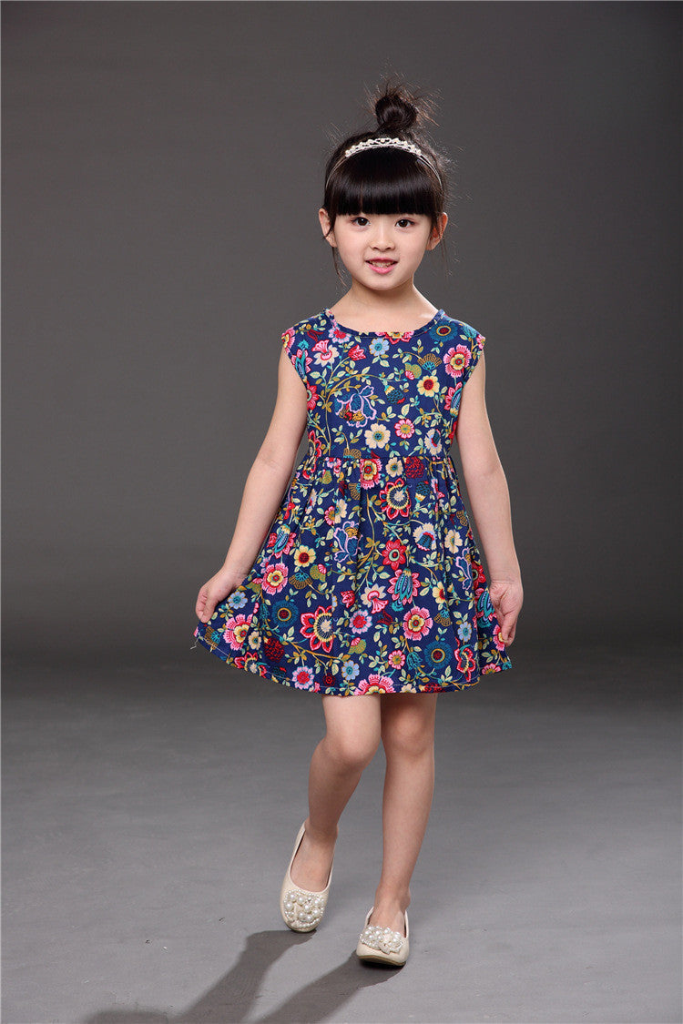Online discount shop Australia - Floral Girls Dress Fashion Kids Clothes Girls Full Sleeve Cotton Dress Button Navy Dress for Kids Chidren Dress