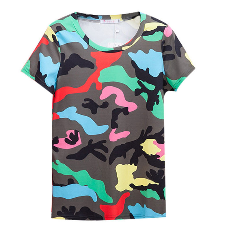 Online discount shop Australia - Fashion Camouflage T Shirt Women Style Contrast Color Printed Short-sleeve Round Neck Personality High Quality Tops
