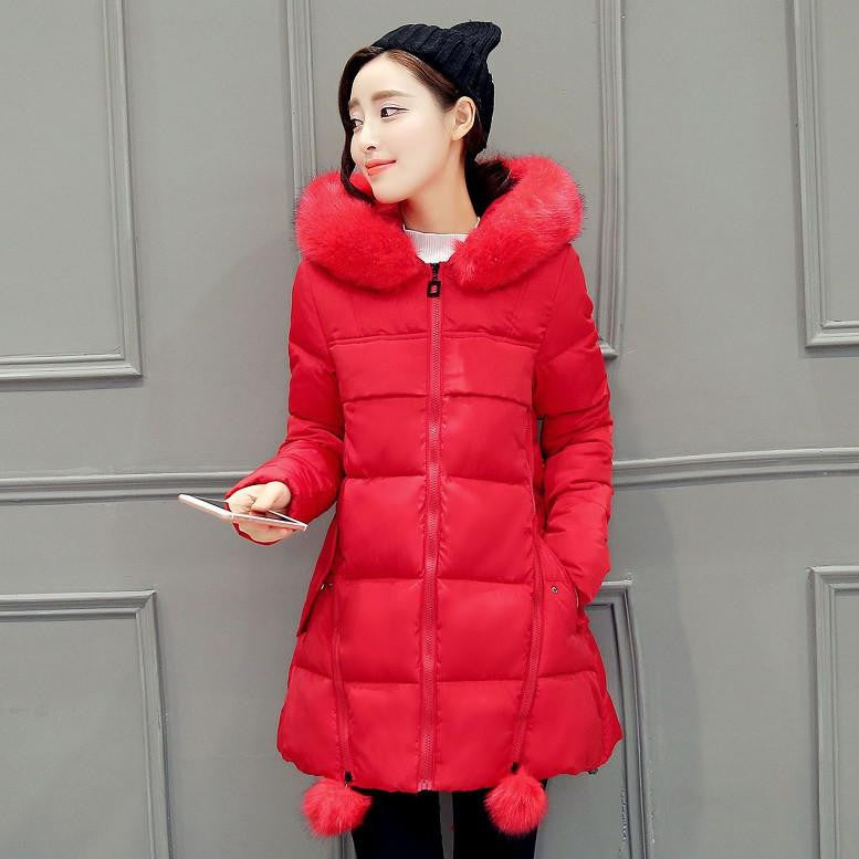 Women Large Fur Collar Hooded Jacket Thick Coat For Women Outwear Parka