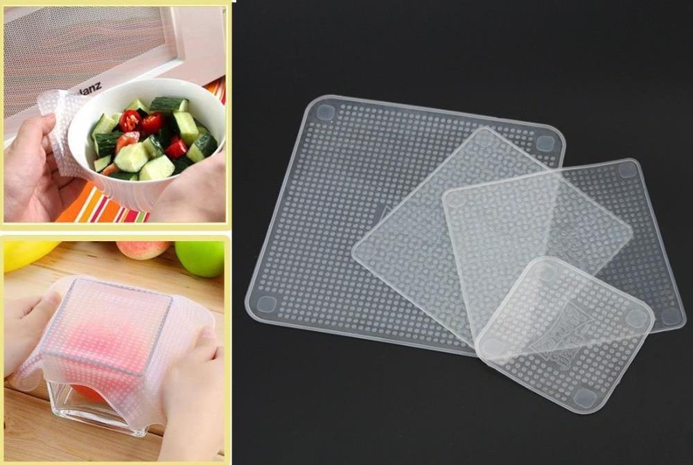 Online discount shop Australia - New 4pcs Multifunctional Food Fresh Keeping Saran Wrap Kitchen Tools Reusable Silicone Food Wraps Seal Vacuum Cover Lid Stretch