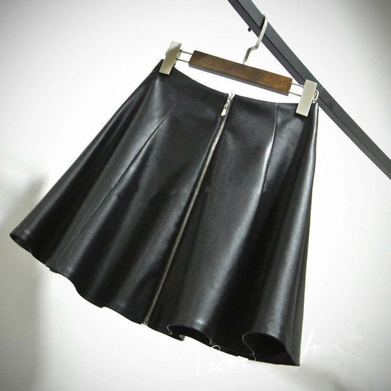 Online discount shop Australia - High Waist Novelty Faux PU Mini Leather Skirt Women 7XL Plus Size Pleated Short Zipper Stitching Flared Skirt
