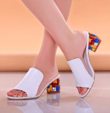 Rhinestone sandals slippers fish head, diamond big yards sandals, thick with female sandals high heels sandals women