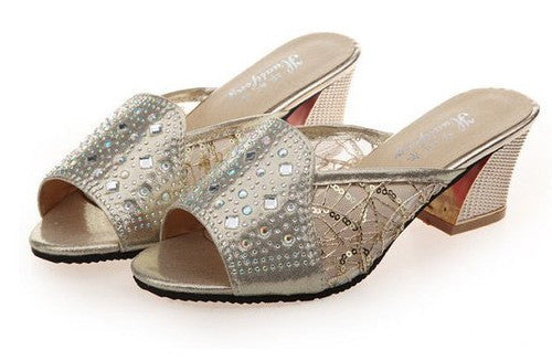 Rhinestone sandals slippers fish head, diamond big yards sandals, thick with female sandals high heels sandals women