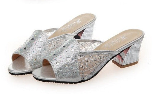 Rhinestone sandals slippers fish head, diamond big yards sandals, thick with female sandals high heels sandals women