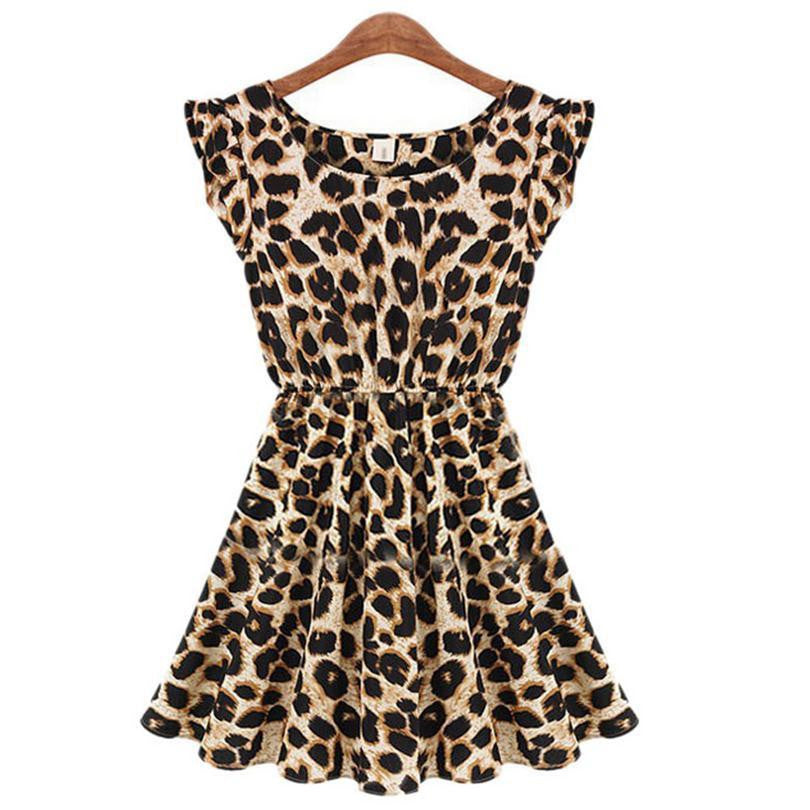 Summer Leopard Dresses Women Hot Plus Size Print Clothing Slim Lovely Dress Girl Club Mini Vintage S072