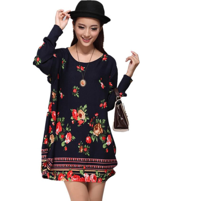 women casual print long sleeve dress plus size loose fashion dresses cartoon tunic big large