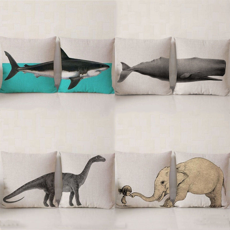 Online discount shop Australia - Large Marine and Terrestrial Animal Creative Throw Pillowcase Cotton Linen Chair Seat Waist Square Pattern Cushion Cover Pillows